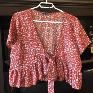 Tie Front Floral Print Top